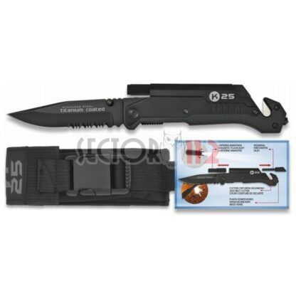 Navaja K25 con pedernal y linterna 9 5cm