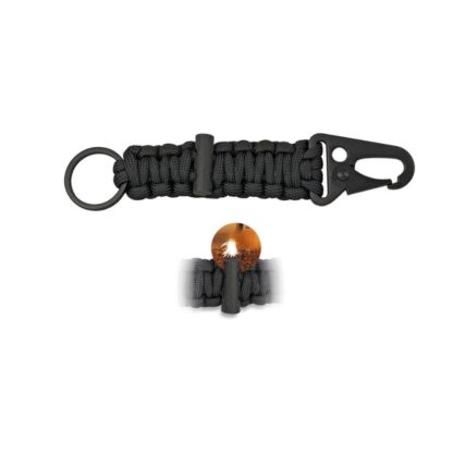 Mosquetón con paracord y pedernal