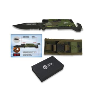 Navaja K25 con pedernal-linterna camuflaje 9 5cm