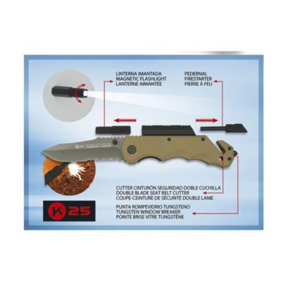 Navaja K25 con pedernal-linterna coyote 9 5cm